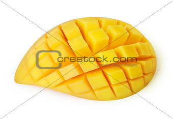 Mango slice cut to cubes isolated