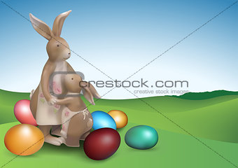 Easter Background with Two Brown Bunnies