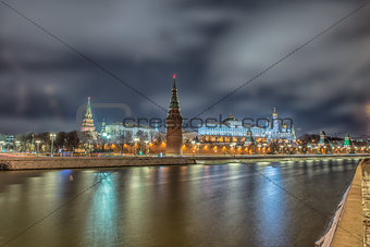 Stunning night view of Kremlin in the winter, Moscow, Russia