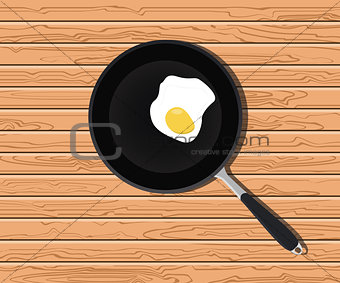 egg sunny on fry pan with wooden table background