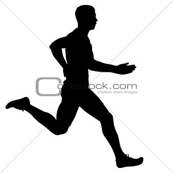 Black Silhouettes Runners sprint men on white background