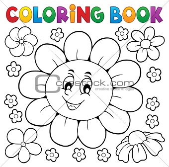 Coloring book happy flower head 1