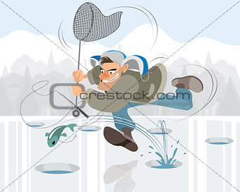 Man fishing in the winter
