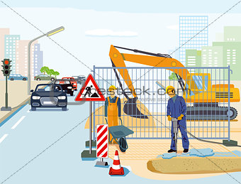 Repair in road construction illustration