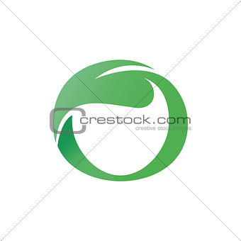 Green vector leaf shaped circle letter o