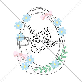 Happy Easter greeting card with flowers and eggs elements composition. vector