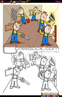 workers or builders characters group color book