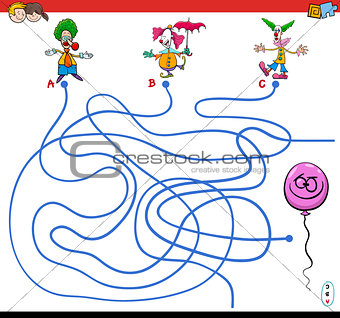 paths maze game with clowns and balloon