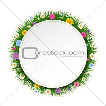 Poster Ball With Grass And Flowers White Background