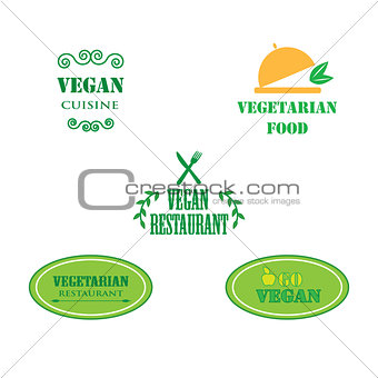 Set of labels company vegan vegetarian healthy food.