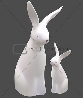 Sculpture of Two White Easter Bunnies