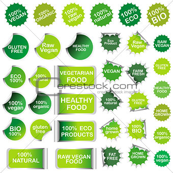 Healthy food and natural product stickers and labels collection