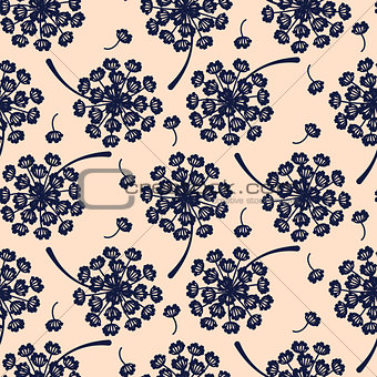 Elegant dandelion blue floral seamless vector pattern.