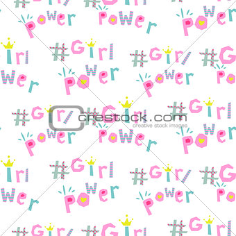 Girl power hashtags seamless vector pattern.