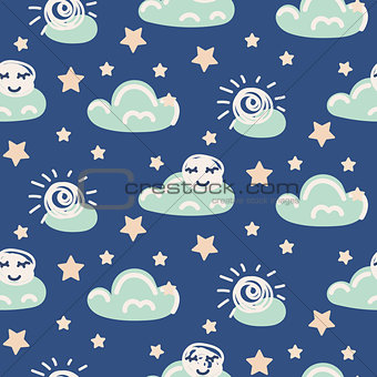 Seamless pattern with clouds and moon.