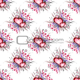Seamless background pattern. Set of grunge hearts