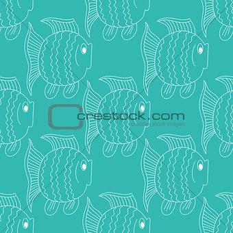 Blue funny fish seamless pattern