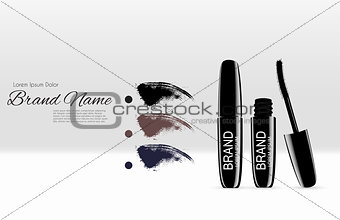 Fashion Design Makeup Cosmetics Product  Template for Ads or Magazine Background.  Mascara Product Series Reportv 3D Realistic Vector Iillustration