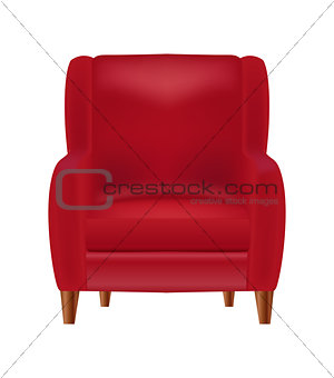 Realistic Red Armchair  Front View Isolated on White Background Vector Illustration