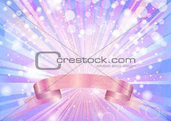 ABSTRACT BLUE BACKGROUND WITH SHINING RAYS AND A PINK RIBBON