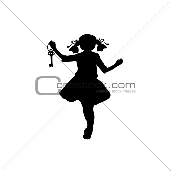 Silhouette girl with key in her hand