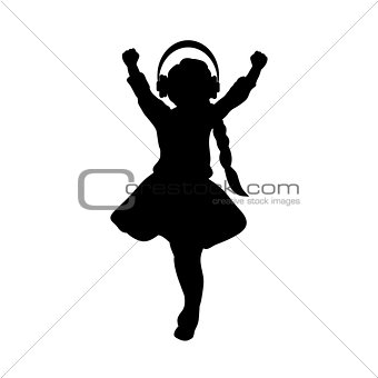Silhouette girl listening to music with headphones