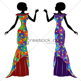 Graceful young ladies in long gown