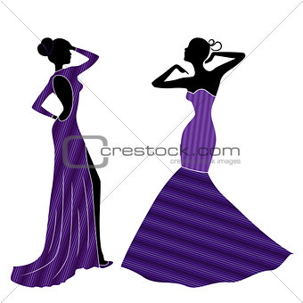 Attractive graceful Ladyes in long gowns 