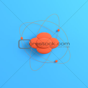 Atom on bright blue background