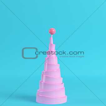 Abstract pyramid with sphere on the top on bright blue backgroun