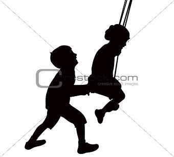 children on swing, silhouette vector
