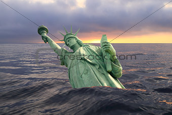 Statue of Liberty sinking in the ocean