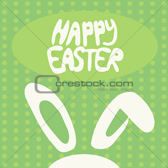 Happy Easter greeting card with rabbit, bunny and text on green background