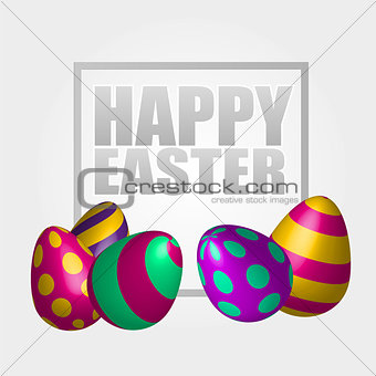 Happy Easter background with realistic decorated eggs. Greeting card design