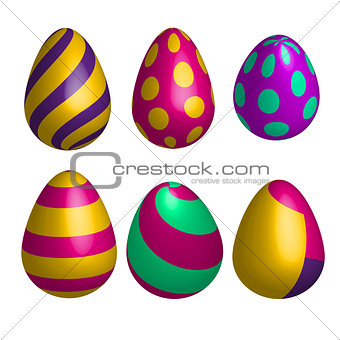 Vector set of realistic happy easter eggs in different forms isolated. 3D