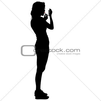 Black silhouette woman paint lipstick, people on white background