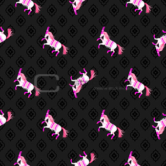 Dark horse black and pink seamless vector pattern.