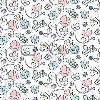 Hand drawn flower seamless pattern.