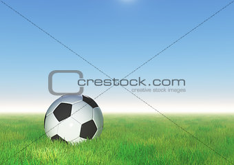 3D football nestled in grass 