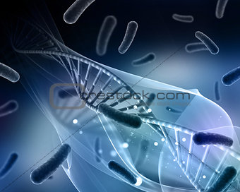 3D medical background with virus cells and DNA strand