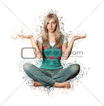 Woman in lotus pose with collapsing triangles