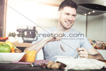 young man breakfast