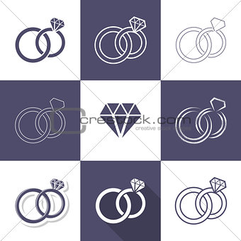 Simple decorative wedding rings icons
