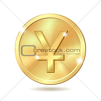 golden coin with yuan sign