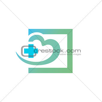Green blue square with heart and cross in it