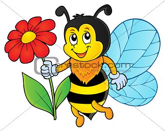 Happy bee holding flower theme 1