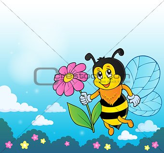 Happy bee holding flower theme 4
