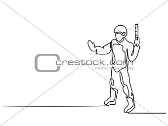 Standing policeman holding stick