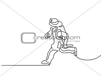 Firefighter running to fire with hatchet