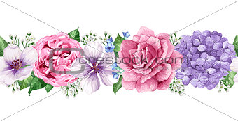 Seamless Floral background in watercolor style isolated on white.